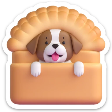 bread maker dog, soft and fluffy, peeking from bread loaf, cheerful, warm beige, full-body sticker