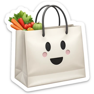 white shopping bag without face, and there are something full inside it, but it is not food sticker