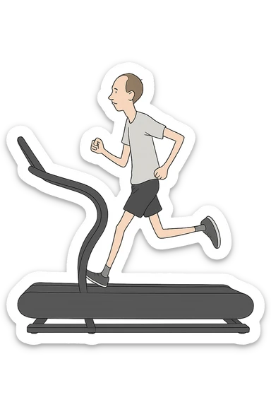 uomo che corre sul tapis roulant ma è secco e senza muscoli. sticker