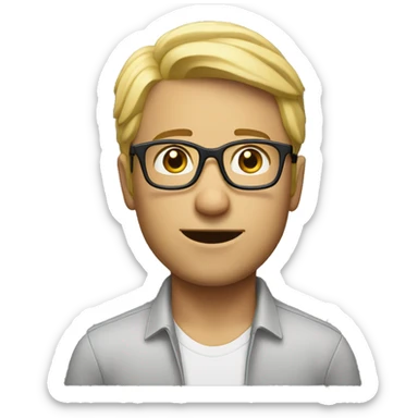 Man, semi blond looking up hair, glasses sticker
