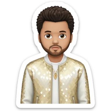The Weeknd with dark brown hair, white sequin outfit sticker