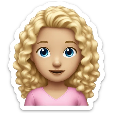 little girl, long curly blond hair, blue eyes, pink dress sticker