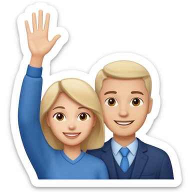 one man and one woman raising hand sticker
