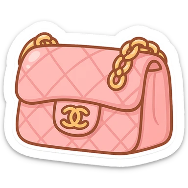 pink Chanel purse, chibi stickers style, cute and exaggerated sticker