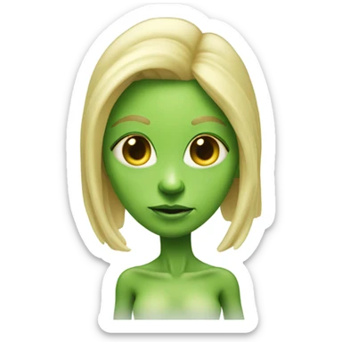 a green alien woman full body,blonde sticker
