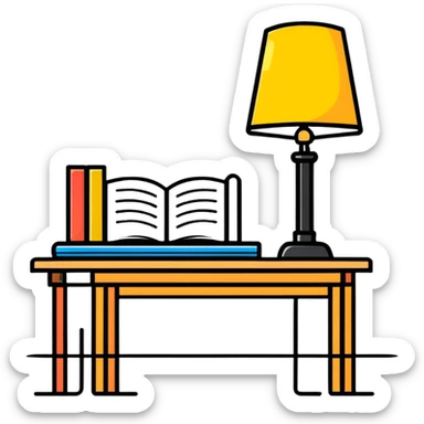 study desk with lamp and books sticker