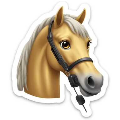 A golden horse with a phone sticker