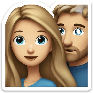 Pretty girl with long light brown hair and blue eyes hugging man with dark hair sticker