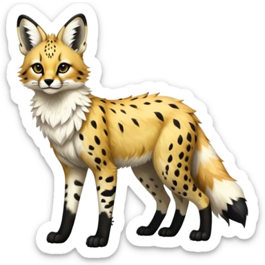 Epic Feral Rare Fantasy shiny cool fluffy Vernid-Trico-Fox-Serval-species-hybrid-animal by LiLaiRa, random markings, tufted ears, full body sticker