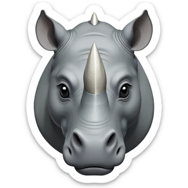 cinematic-noble--rhinoceros-portrait-emoji,slate-grey-hide--poised-and-regal,-with-a-massive,-powerful-build-and-a-thick, -deep-set-soulful-piercing-eyes,-simplified-yet-sharp-and-sophisticated-features,-highly-detailed,-large-black-eyes, zoomed out showing shoulders, large white horn  sticker