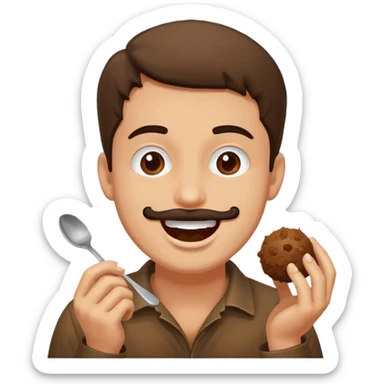 man happily eating brown mud balls sticker