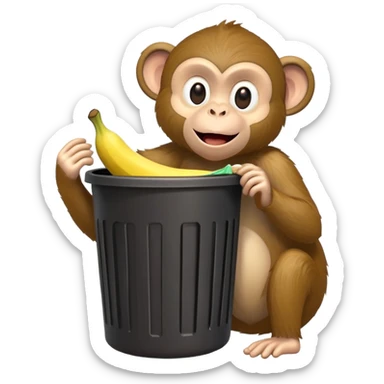 monkey with a banana in a trash can, silly pose sticker