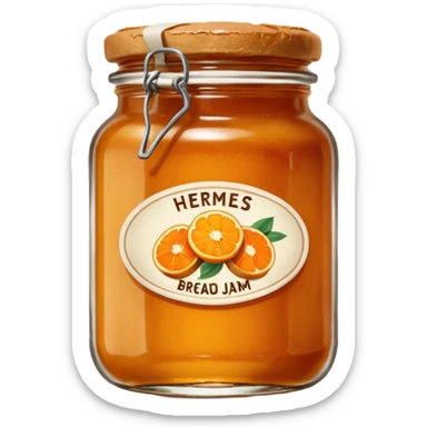 Hermès-style vintage bread and orange jam jar, classic French breakfast, glass jar, vintage label, cute emoji style sticker
