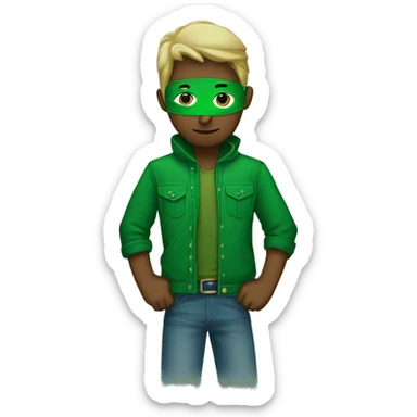 A Dude masked with a green bandana, wearing a green jacket sticker