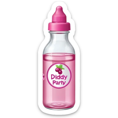 realistic baby oil style bottle pink cap pink logo clear bottle with berry logo with diddy party written and a berry on top bottle sticker