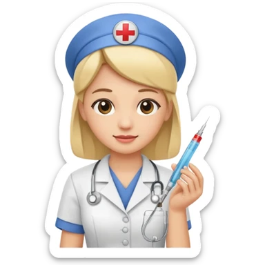 nurse holding vaccination needle sticker