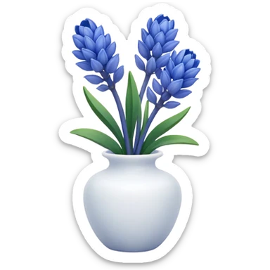 ChatGPT said:

A small white ceramic vase holding a delicate blue hyacinth with soft green leaves — simple, elegant, and calming in a cozy, minimalist style. sticker
