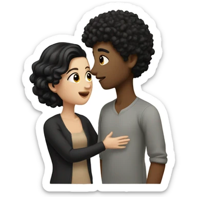 kissing couple (girl with pale skintone and black hair boy with black curly hair and medium skin) sticker