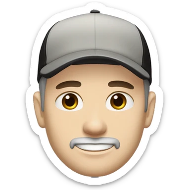 An adult pale skin male with stubble and a slightly gray beard, brown hair, black eyes, wearing a black Reebok cap with a round emblem on his head, and a black sweater with three white stripes on the sleeves underneath. sticker