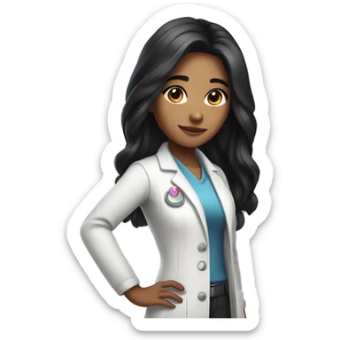 Young beautiful female idol scientist with long black hair and medium skin tone with pink accents sticker