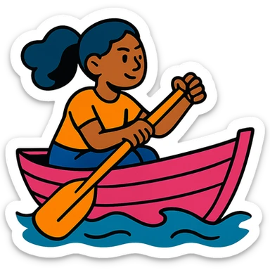 woman rowing a pink boat in vibrant toon style sticker
