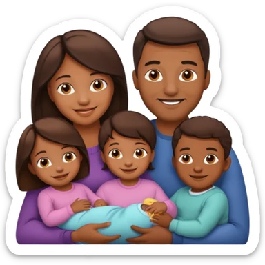 brown family with mom dad young daughter toddler son and baby sticker