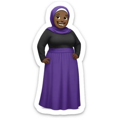 Standing chubby black Hijabi in purple laughing  sticker