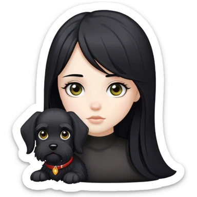 pale girl with light eyes and long black hair and black schnauzer sticker