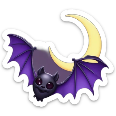 purple black vampire bat wings flying in front of large dripping crescent moon sticker