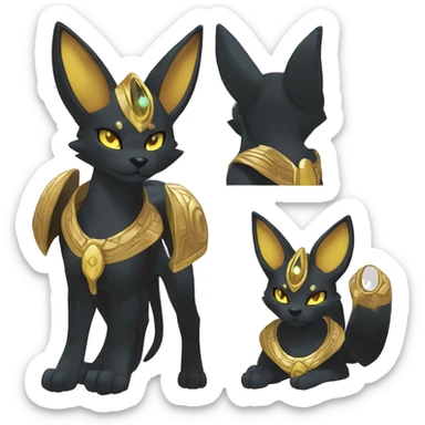Black godly overpowered ethereal majestic Egyptian Umbreon-Lucario-Litten-Cat-Fakemon. Golden Anubis-Rings and yellow ring-markings. Full body sticker