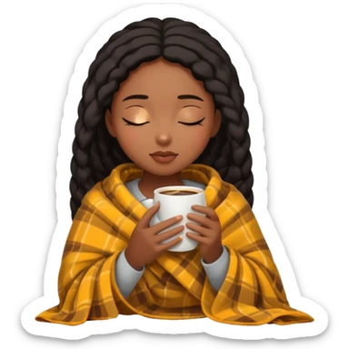 Black girl inside a blanket sipping coffee eyes closed sticker
