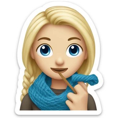 Blue eye blonde girl knitting scarf sticker