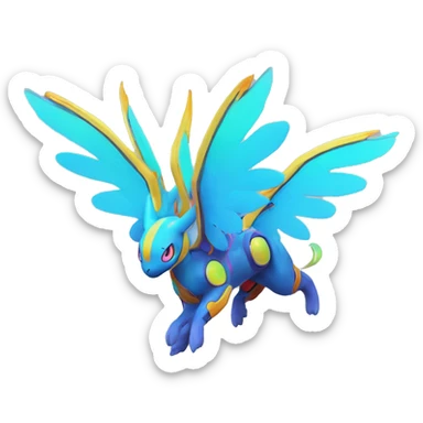 Colorful Neon Colors Vibrant Colors Flying Futuristic Fakémon-Legendary-Pokémon-Creature Full Body sticker