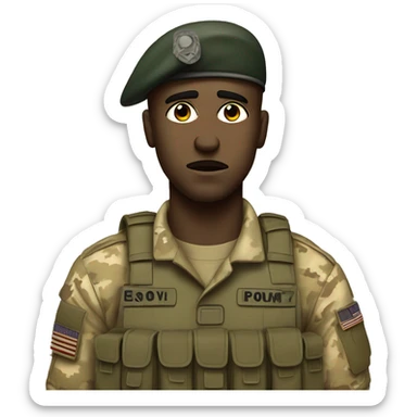 soldier with ptsd staring throug my soulwith bg walls under his eyes sticker