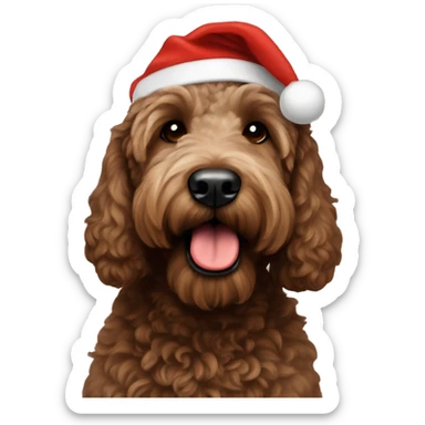 Dark brown goldendoodle Santa hat sticker