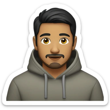 olive skin man with short beard hazel eyes and black hair wearing hoodie with cat on lap sticker