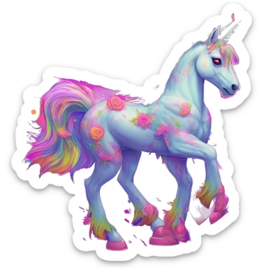 Zombie Pegasus unicorn psychedelic flowers floral groovy art neon rave raving sticker
