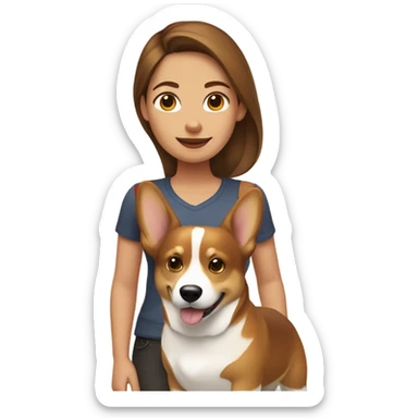 A girl with a beige skin and brown hair with her dog corgi sticker