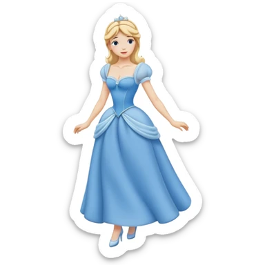 full body Cinderella with blue dress and blonde hair, showing entire figure from head to feet, minimal style sticker
