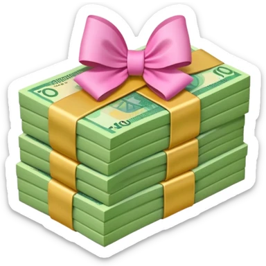 Bright Green & Golden Yellow Gradient Australian $100 notes stacked together and wrapped in a pink bow sticker