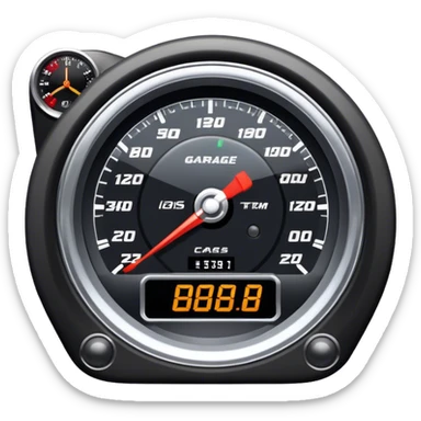 An icon showing a racing game interface, inspired by Grand Turismo. The design features a garage with a selection of high-performance cars, along with race track visuals in the background. Speedometer, lap timer, and other HUD elements add to the excitement. Transparent background sticker