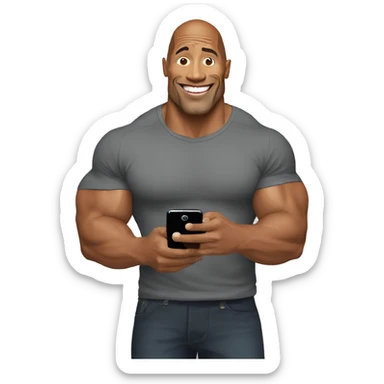 dwayne johnson with a mobile phone sticker