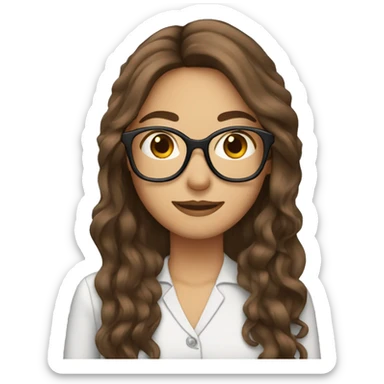teacher with long brown hair  wearing a clip in her hair and glasses sticker