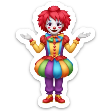Clown – Bright makeup, red nose, colorful wig, exaggerated smile, full body sticker