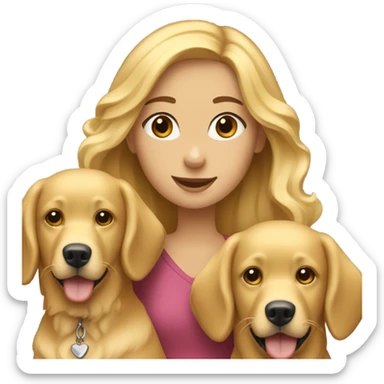 Blonde girl with 3 golden retrievers  sticker