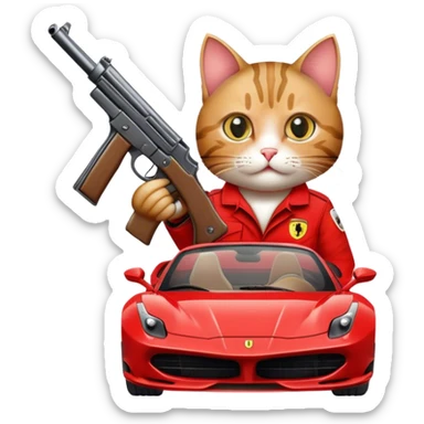 Cat holding two guns in a Ferrari sticker