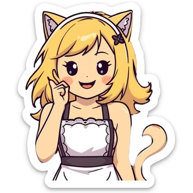  blonde catgirl woman long hair freckles giggling lace apron lace bikini anime influence sleeveless sticker
