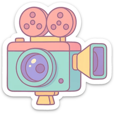 a vintage film camera in pastel toon style, soft pastel colors, charming details sticker