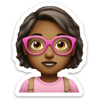 confused little girl with dark brown hair, light brown skin, and pink glasses sticker