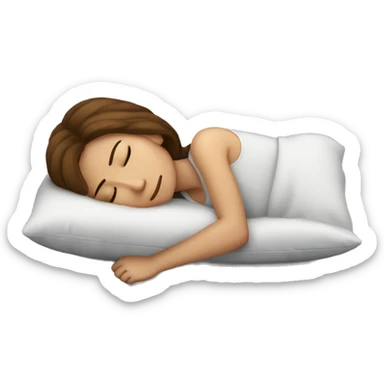 a girl with brown hair sleeping with her head rested on a pillow sticker